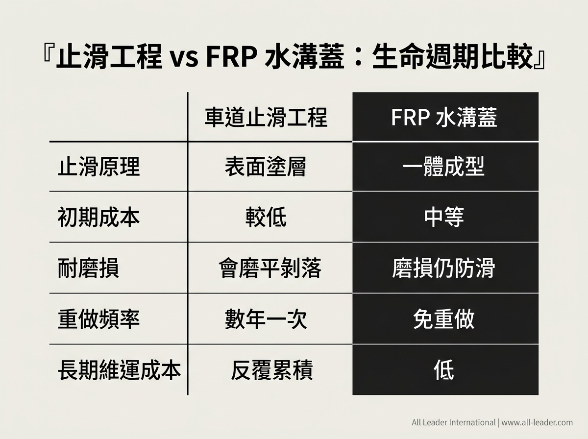 止滑工程與 FRP 水溝蓋的生命週期成本比較