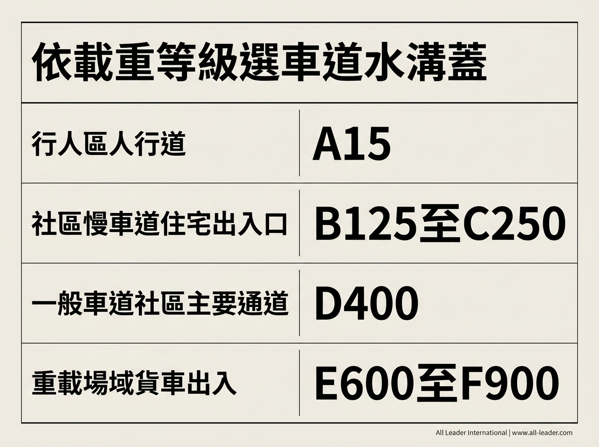 依載重等級選車道水溝蓋的情境對照
