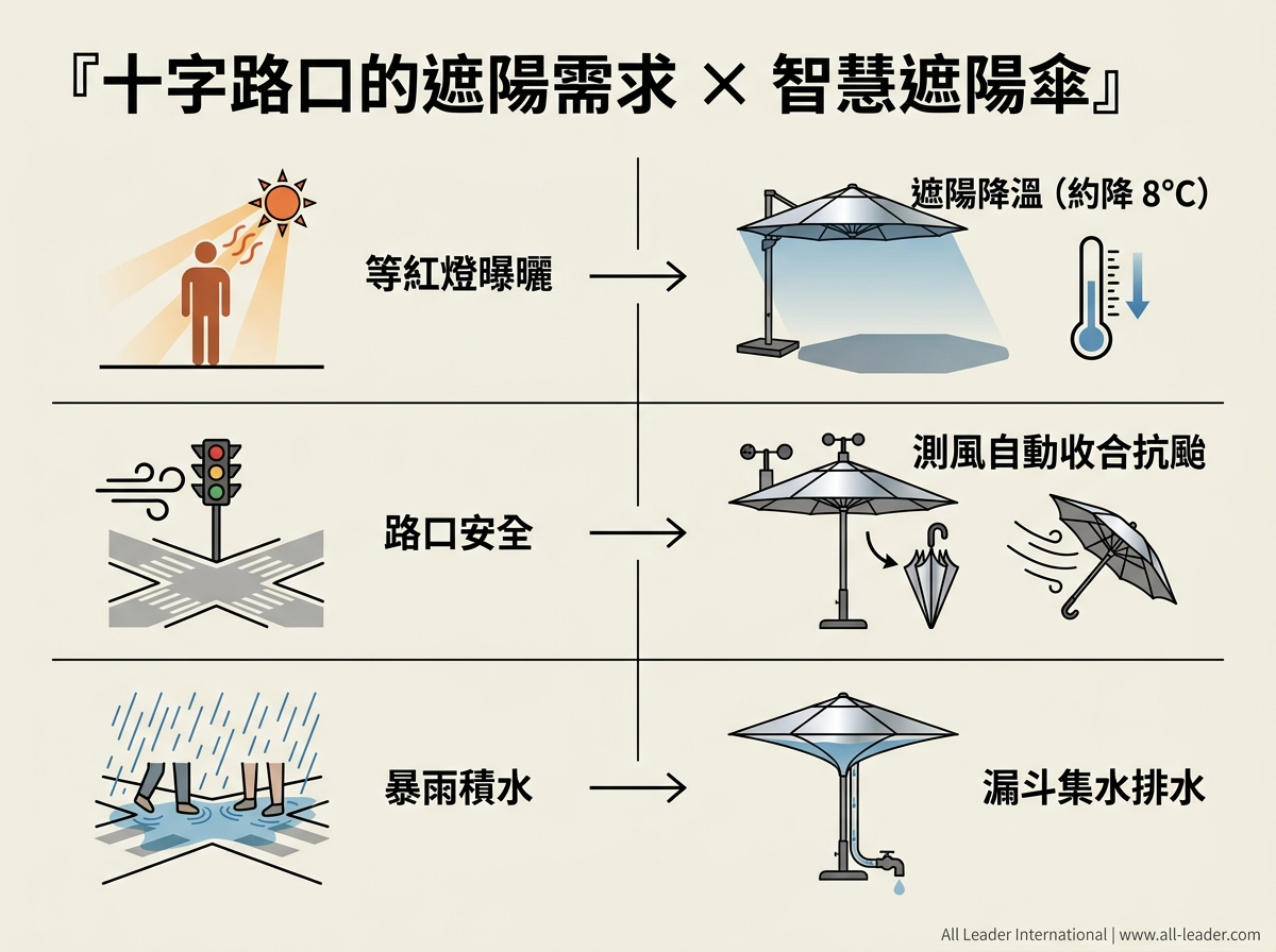十字路口的遮陽需求與智慧遮陽傘的對應