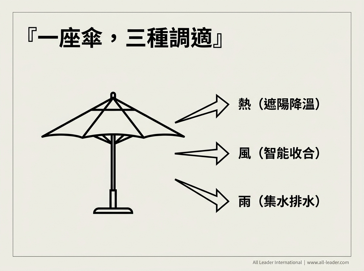 智慧遮陽傘作為韌性城市基礎設施的三種能力