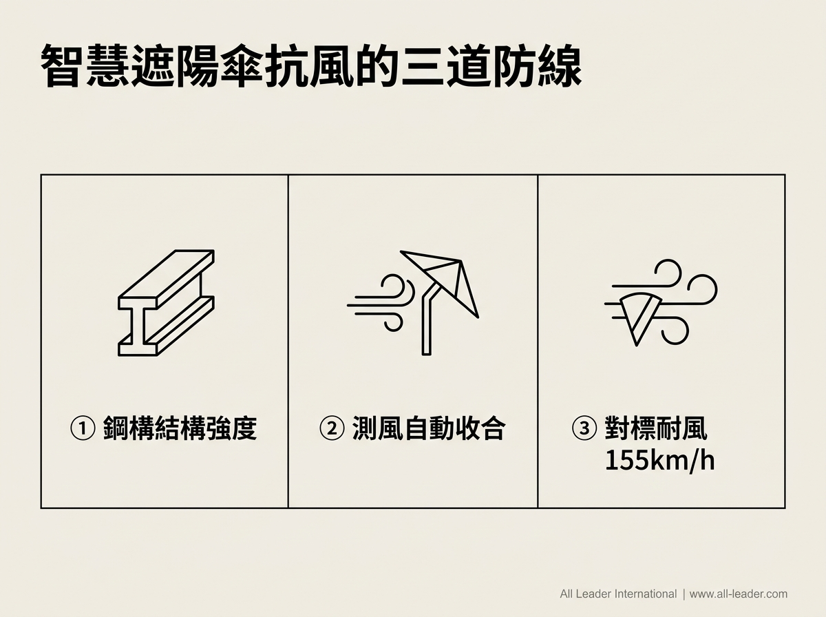 智慧遮陽傘抗風的三道防線