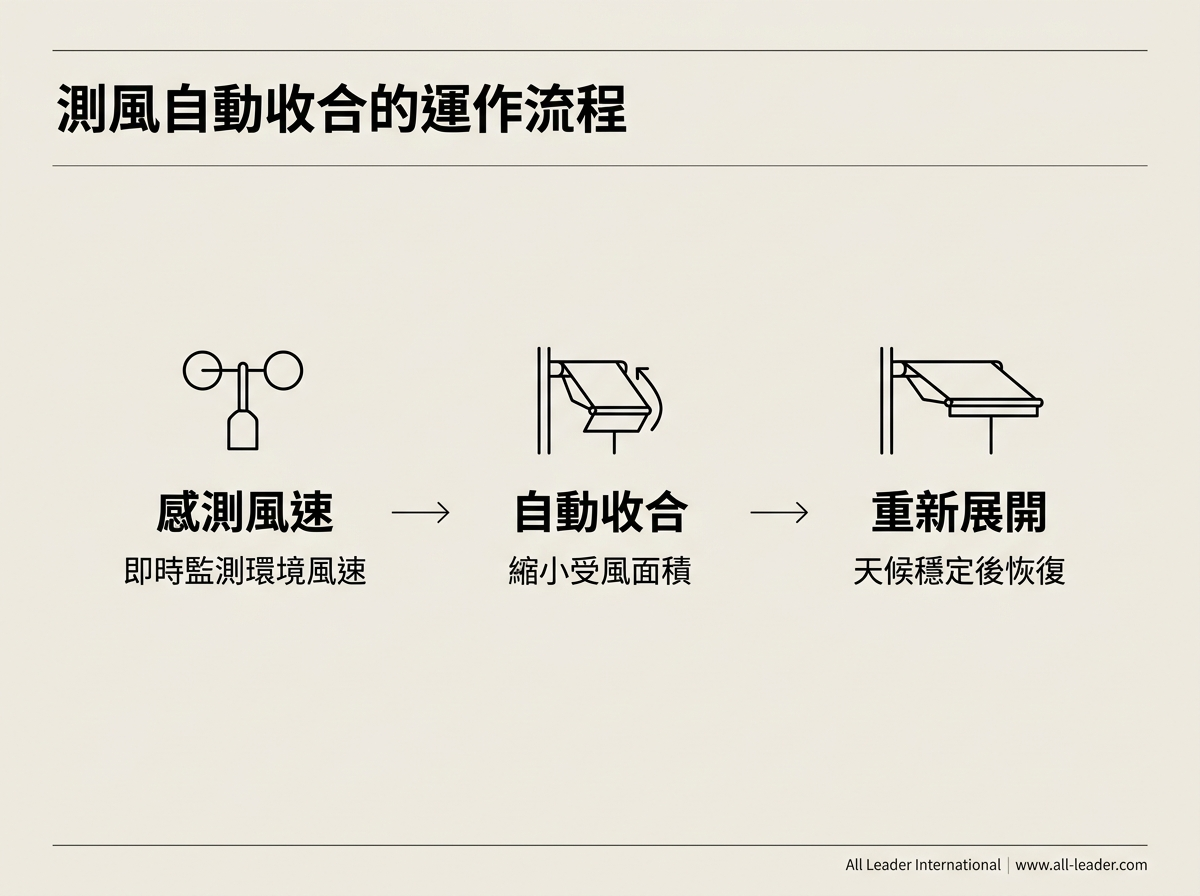 智慧遮陽傘測風自動收合的運作流程
