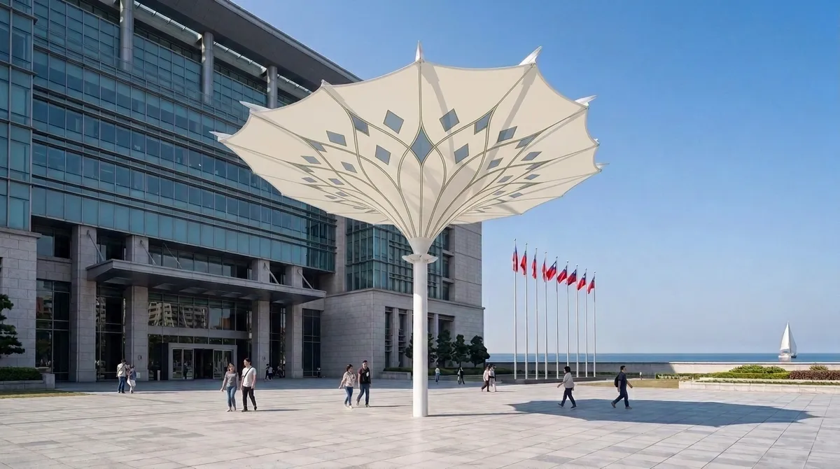 智慧遮陽傘設於政府廣場，支援智慧城市遮陽與集中控管