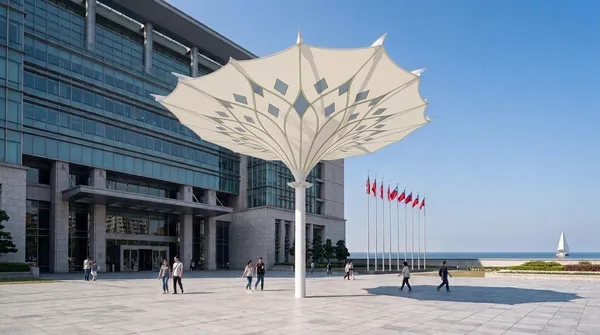 智慧遮陽傘設於政府廣場，支援智慧城市遮陽與集中控管